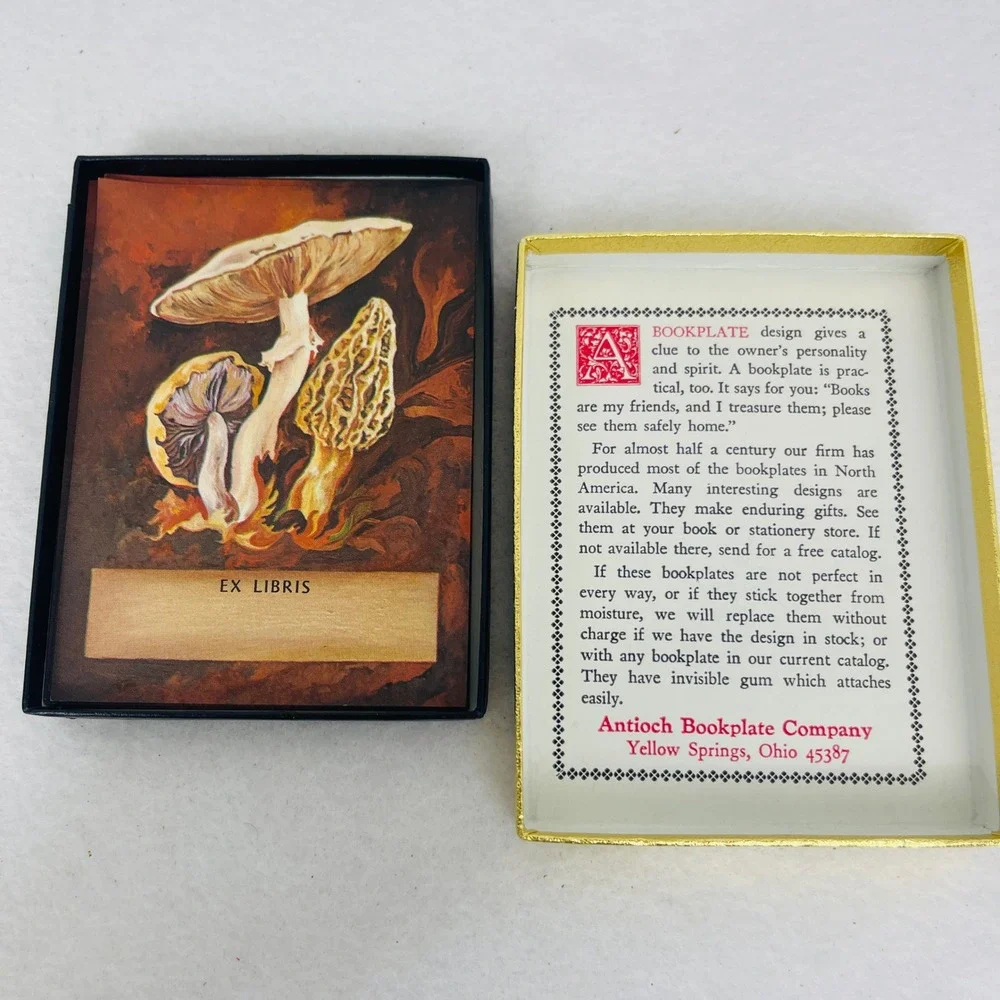 Vintage Antioch Bookplate Company Mushroom Ex Libris Book Plates Boxed Set USA